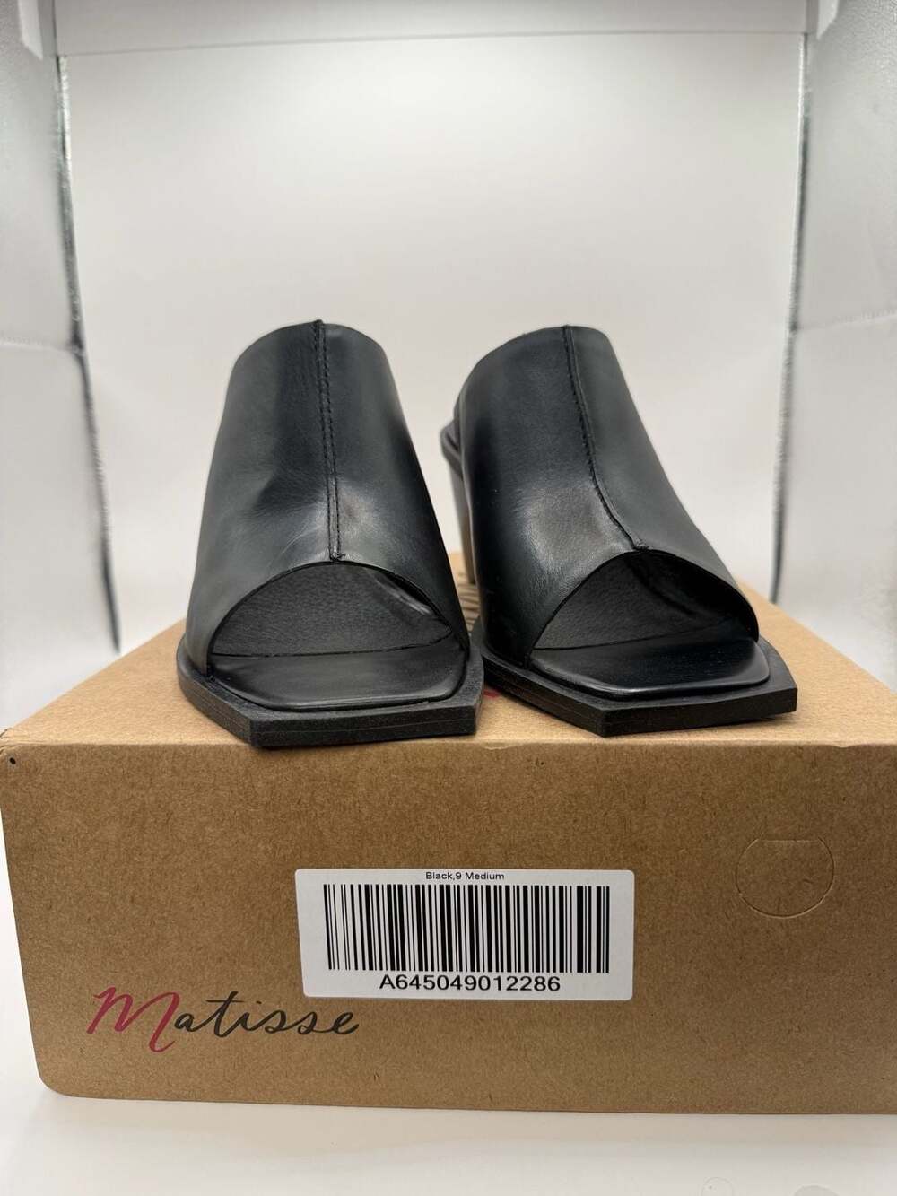 Matisse Lillie Black Leather Wedge Peep Toe Mules